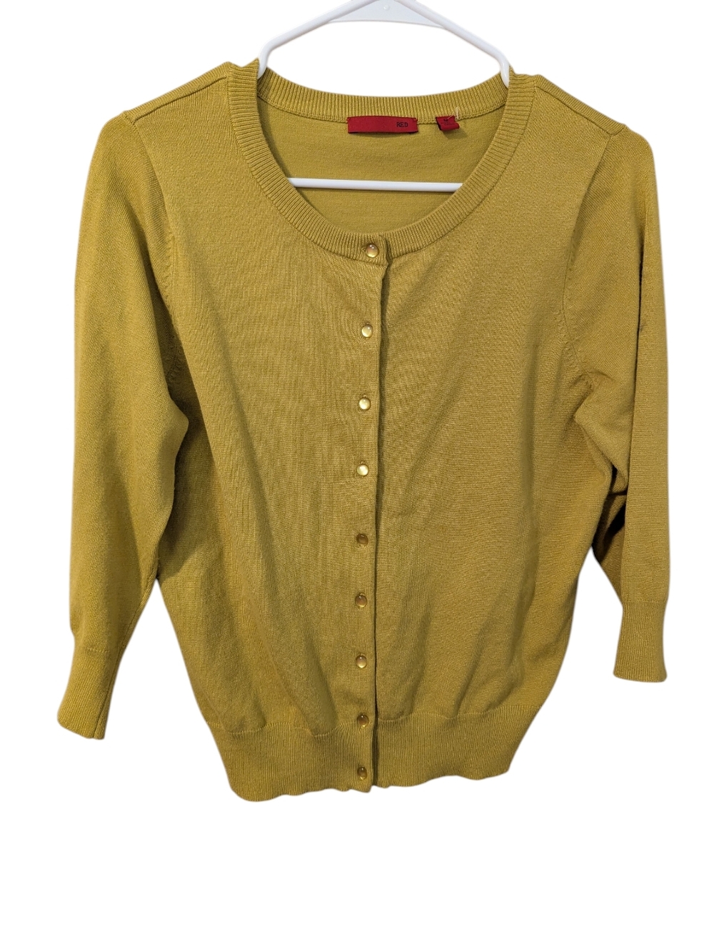 Red Mustard Button-Front Women's Sweater Cardigan